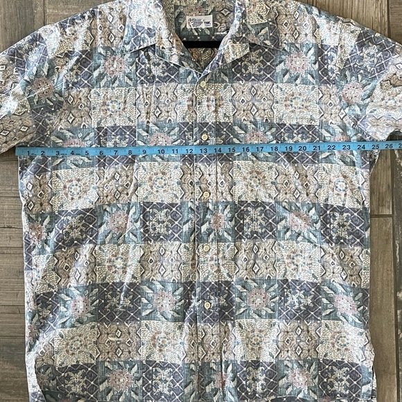 Reyn Spooner Mens Hawaiian Popover Shirt size large Blue Beige Reverse Print USA - Picture 9 of 10